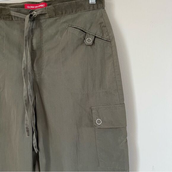 Y2K VTG Gloria Vanderbilt Cotton Olive Wide Leg Cargo Pants Waist SZ 12 - Picture 11 of 12
